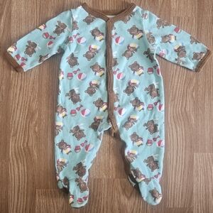 Falls Creek Bear and Beach Ball Print Kids Footie - Blue and Brown